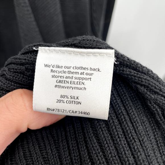 EILEEN FISHER Silk Blend Ribbed Black Open Front Cardigan // S - Picture 5 of 8